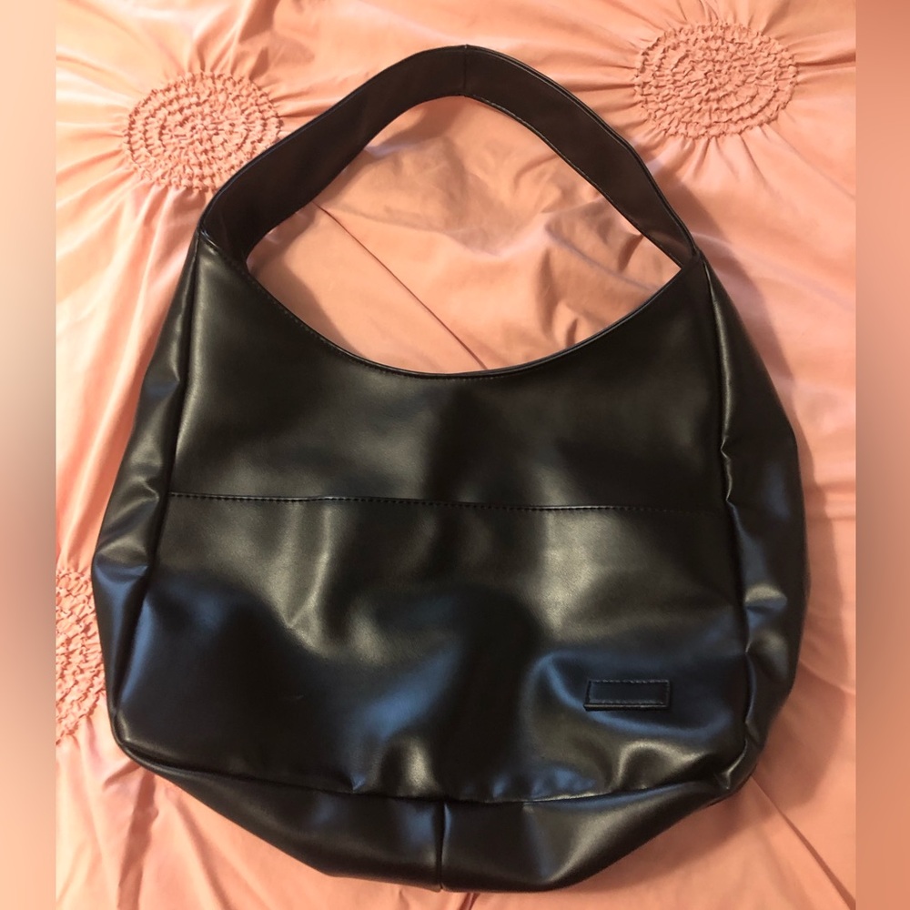 black faux leather bag